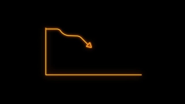 Animation footage of graph showing fluctuate downward trend, abstract glowing line arrow down business graph icon animation on black background.