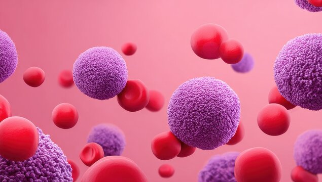 Floating pink and red cells on a pink background