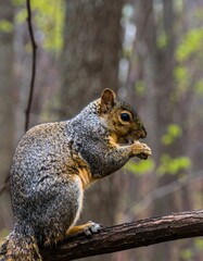 Fototapeta premium Squirrel eating on branch