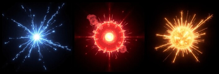 Naklejka premium Collection of light effects resembling explosions and balls of fire.