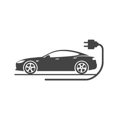 Fototapeta premium Elektroauto Symbol Laden E Auto Vektor Illustration Elektromobilität Nachhaltigkeit Umweltfreundlich Erneuerbare Energie Ladestation E Mobilität Technologie Zukunft Verkehr Auto Mit Stecker Minimalist