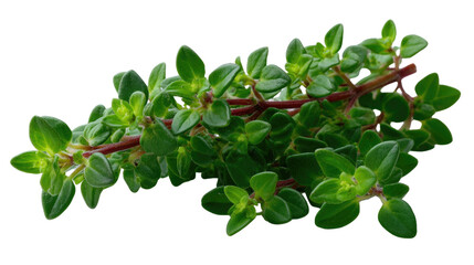 Fresh Thyme Sprig: A close-up shot of a vibrant thyme sprig, its delicate green leaves exuding freshness and botanical detail, evoking the essence of natural flavors and culinary delight.
