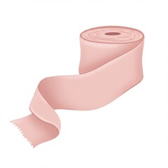 Pale Pink Ribbon Roll on White Background