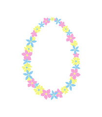 Flower frame. Multicolored Hawaiian leia, isolated on a white background, vector illustration, flat design. Garland, necklace of exotic flowers for decoration, design, holiday, postcard, borders