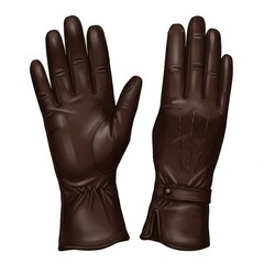 Pair of Brown Leather Gloves on White Background