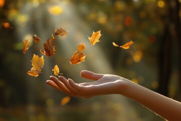 Hands autumn leaves leaf.