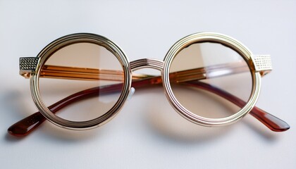 trendy eyeglasses in plastic and metallic frame on a white background close up sunglasses and spectacles sale concept optic shop promotion banner eyewear fashion minimalism vertical