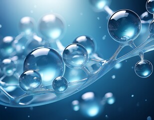 hyaluronic acid molecules background collagen molecular structure bubbles moisturiser liquid essence serum or toner beauty and cosmetics background skin care amino acid chemical formula