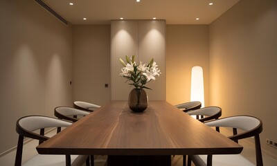 Elegant Minimalist Dining Room with Solid Wood Table and Designer Chairs