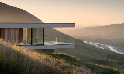 Minimalist House Exterior in Hills with Expansive Nature View