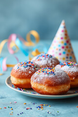 Festive donuts with powdered sugar