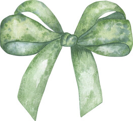 Elegant watercolor bows of green color in vintage style. 