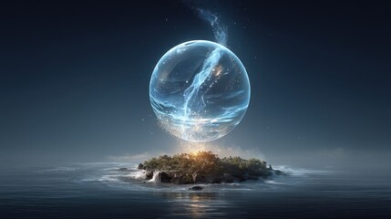 ethereal orb with stardust trail above a floating island