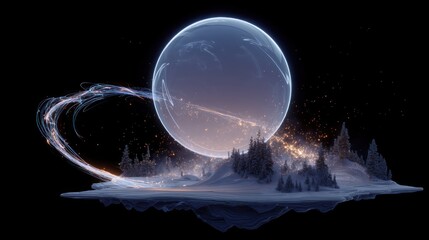 ethereal orb with stardust trail above a floating island
