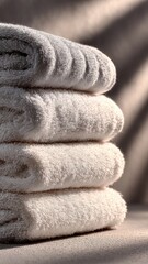 Soft, neatly stacked towels creating a tranquil and inviting atmosphere.