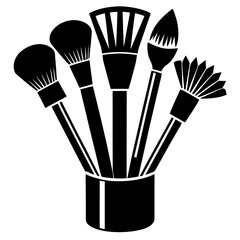 Makeup Brush Set vector clean black silhouette design white background