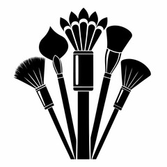 Makeup Brush Set vector clean black silhouette design white background
