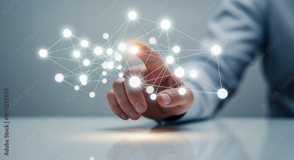 Aufkleber digital connection: a person interacting with a glowing network of data points