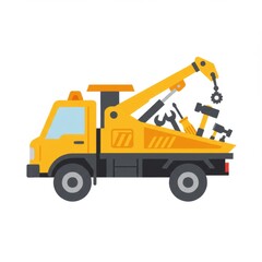 Naklejka premium Yellow Tow Truck with Tools and Crane