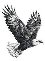 Soaring Bald Eagle Full Body Illustration