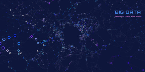 Abstract background color points in dark cyberspace . Flow connection color circles. Futuristic concept technology or science style.