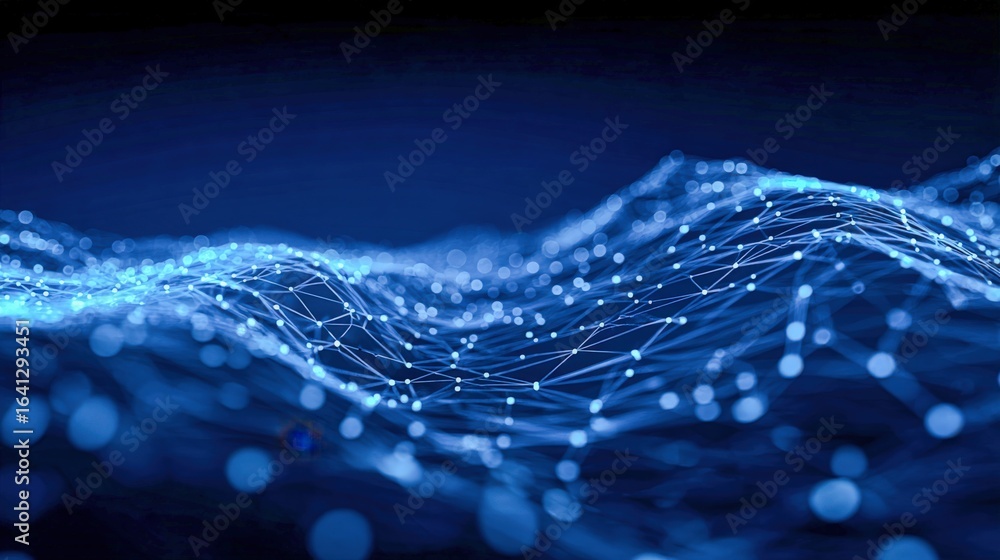 Aufkleber abstract network connection structure in blue: data visualization and digital communication concept