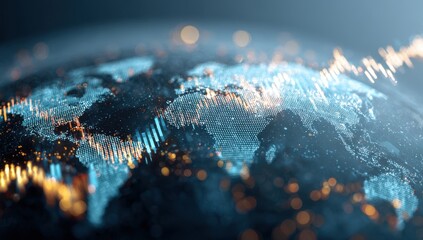 Global data visualization, Earth with overlaid financial charts
