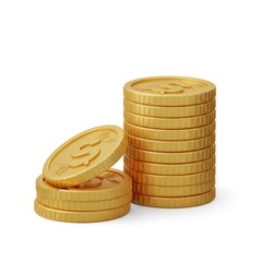 Two Stacks of Gold Coins on White Background