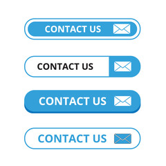 White and blue contact us web button with an envelope on a white background