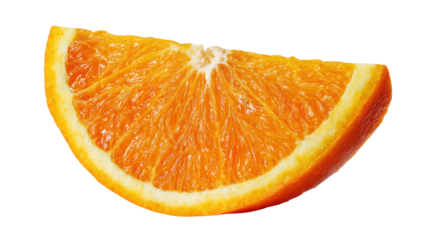 Fresh orange slice with vibrant color and juicy texture, isolated on white background.