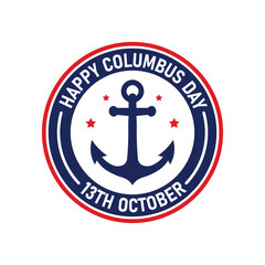 Fototapeta premium Happy Columbus Day Anchor Vector Emblem