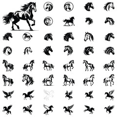 Horse Stallion & Pegasus Silhouette Vector Bundle