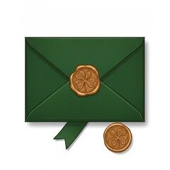 Green Envelope with Gold Wax Seal and Ribbon