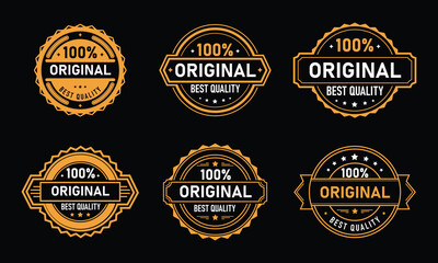 Obraz premium Set of six badges showcasing the phrase '100% Original' with unique designs, suitable for branding or promotional activities. These minimal vector graphics emphasize quality.