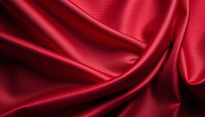 Fototapeta premium Red fabric texture with soft folds and smooth drapery creating luxurious and elegant appearance in closeup detail