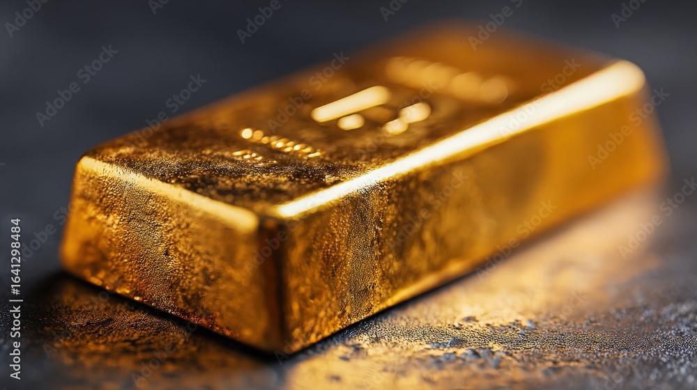 Poster close-up of a shiny gold bar on a dark surface displaying wealth and investment