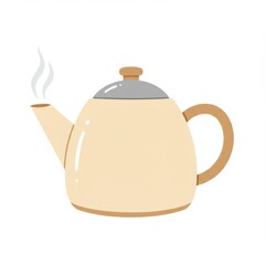 Cream Teapot with Steam Illustration