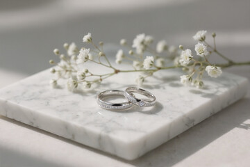 Elegant Diamond Wedding Rings with Baby's Breath