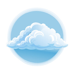 Cartoon cloud illustration in a blue circle frame fluffy sky symbol weather forecast graphic design for apps and websites