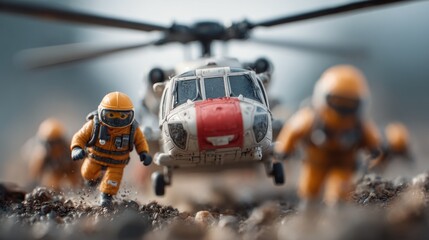 Miniature Rescue Team Deploys from Helicopter: A Dynamic Scene of Urgency
