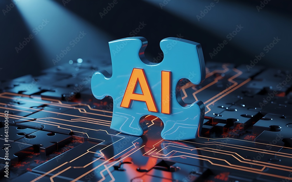 Poster the final piece of the puzzle is artificial intelligence. a conceptual 3d illustration showing an ai