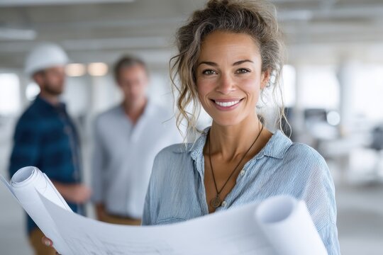 Diverse architect presenting design plans in a bright and spacious office environment