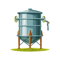 Old style steel water tower illustration for farmland water storage and irrigation systems cartoon vector