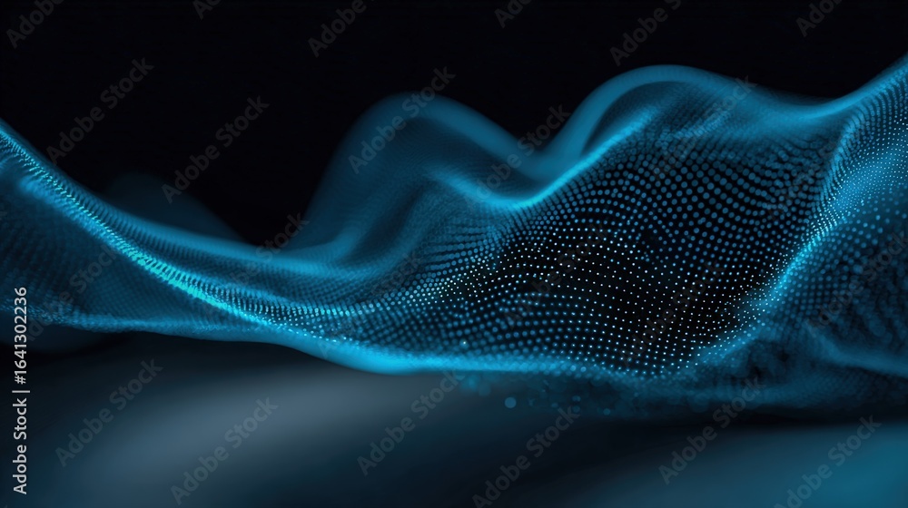 Poster abstract blue digital wave with particles, modern technology background with dynamic motion and smoo