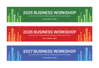 Modern business workshop roll-up banners with arrow graphics symbolizing growth and progress. Perfect for workshops, events, conferences, branding projects, combining style and professionalism.