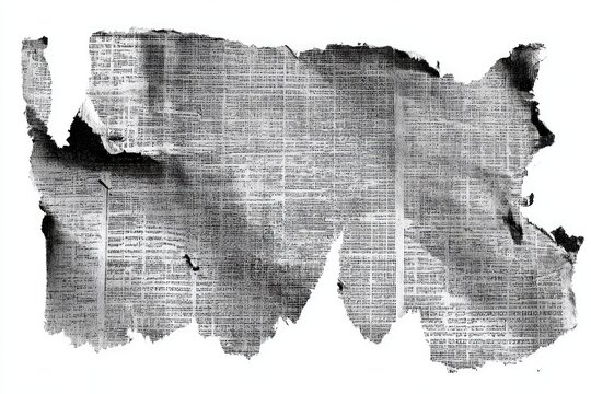 Torn newspaper fragment, aged and charred