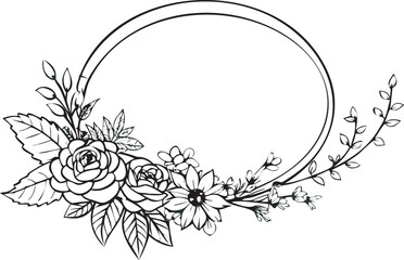 Delicate floral wreath with a circular frame and botanical elements flowers leaves