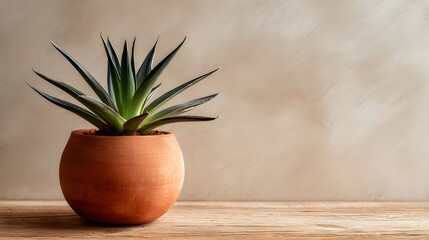 Minimalist succulent plant in terracotta pot on light blue background, symbolizing home decor, nature, growth, and modern interior design trends.