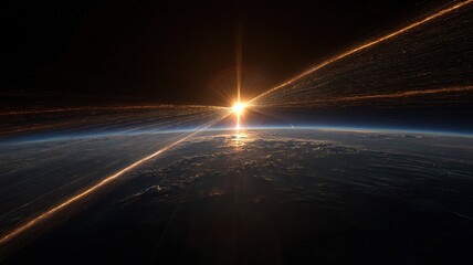 Obraz premium Solar CME and Earth��s Blue Atmosphere Glow with Extended Aurora Australis Trails in Deep Space