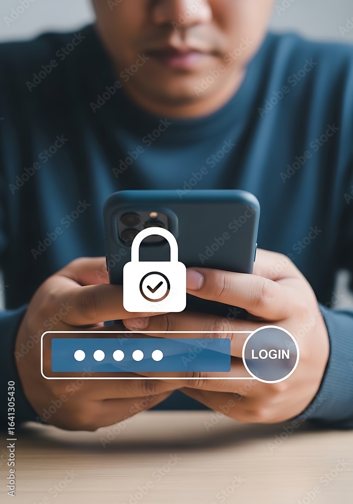 Poster person logging into phone with password login security